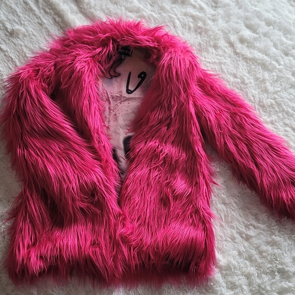 Vibrant Pink Faux Fur Coat Xs/s - Picture 5 of 6